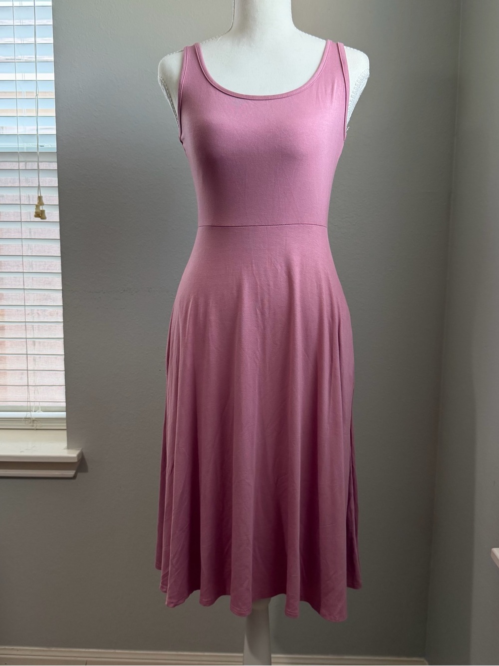 Olivia Rae Dusty Rose Midi  Sleeveless Fit Flare Dress Balletcore Sundress F